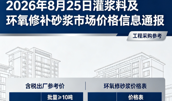 青湖路街道2026年8月25日灌浆料及环氧修补砂浆市场价格信息通报